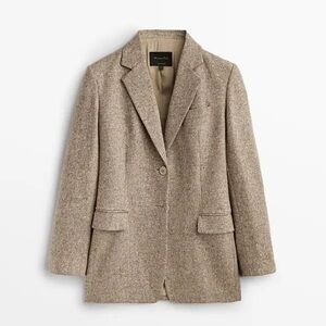 Massimo Dutti Wool And Silk Blazer With Metallic Thread Jacket XS Size 34